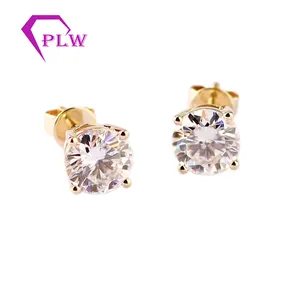 4 prongs basket setting 18k yellow gold 2carat moissanite diamond stud earrings as gifts