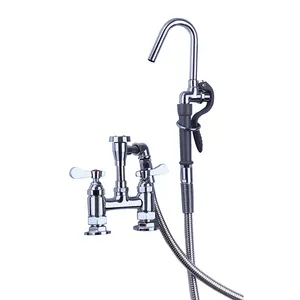 Terbaik Aksesoris Dapur Dual Handle Pot Filler Air Kuningan Ridge Panjang Mencapai Dapur Pot Filler Faucet dengan Spray Valve