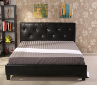 Nouvelle Arrivée Magnifique Lit Capitonnée Traditionnel en Cuir PU Noir avec Rangement