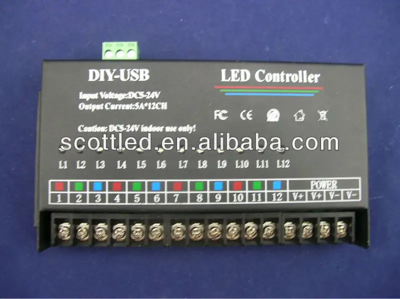 DC 5-24V 12チャンネルDIY-USBマトリックスRGB LEDコントローラープログラム可能