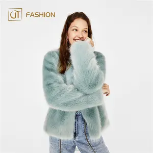 Jtfur Plus Size Warm Faux Fur Knitted Coat Light Green Fashion Winter Coat For Women Faux Fur