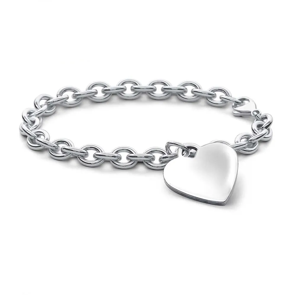 Olivia New Women Fashion Accessory Silver Heart Shape Charm Chunky Chain Link Bracelets In Stainless Steel Jewellery