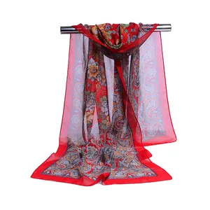 printed and length style lady summer wear georgette silk scarf