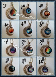 Mode bijoux souris sur l'image pour <span class=keywords><strong>agrandir</strong></span> Hot élégant femmes Galaxy univers croissant lune verre Cabochon collier pendentif - Product Image 1