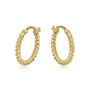 18K Solid Gold Bead Shape Gold Earrings Hoops