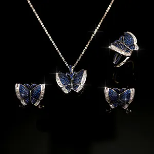 Joyería de mariposa de moda para mujer, conjunto de joyería de plata de ley 925, joyería turca