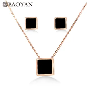 BAOYAN Tri Color Square Stainless Steel Jewelry Set