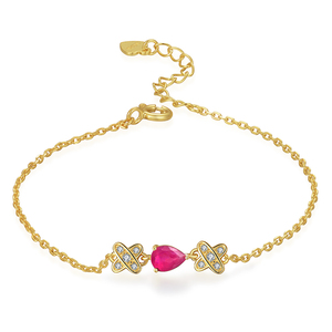 Classic Natural 14K Yellow Gold Plated Gemstone 925 Sterling Silver 5x7mm Teardrop Red <strong>Ruby</strong> Simple <strong>Bracelet</strong> S925 for Women HI037 - Product Image 1