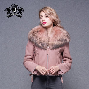Super Large Raccoon <strong>Fur</strong> Collar <strong>Jacket</strong> Real Lamb <strong>Fur</strong> <strong>Lined</strong> Sheepskin Leather Coat for Women - Product Image 6