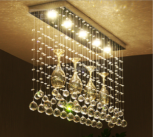 โคมไฟระย้าเพดานทรงขวดไวน์คริสตัลใส สไตล์โมเดิร์น ราคาประหยัด สำหรับห้องอาหาร ทำจากสแตนเลสและแก้วเป่า - Product Image 1