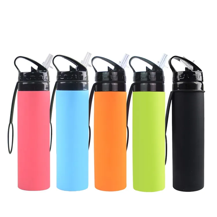 Individuelle werbe multi-farben outdoor camping silikon material faltbare faltbare wasser flasche