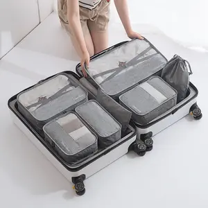 Melason Portable Private Label Organizer Makeup Cosmetic Trolley Bag Custom Cosmetic Pouch Size 7 Pieces One Set