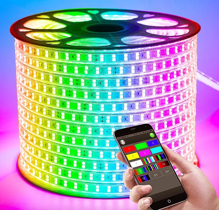 50m/roll 100m/roll smd 5050 unique couleur rgb led bande corde extérieure haute tension 110v 220v a mené la lumière de bande ip67 ip68