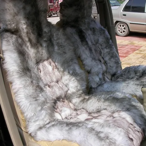 Genuine Sheepskin Long Wool Car 2 Front Seat Covers Set Winter Warm Universal White Grey