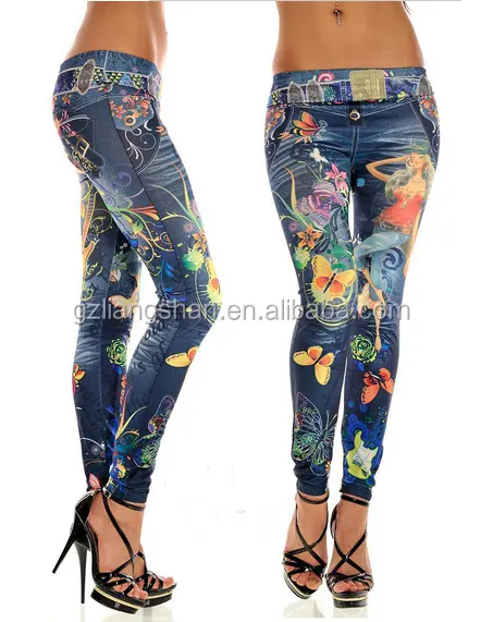 New Designs Retail and Wholesale Womens Digital Printing Imitation Jeans Slim Fit Printed leggings Pants
