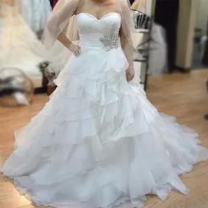 ON224 프릴 로브 드 웨딩 드레스 긴 흰색 Organza 연인 신부 드레스 레이스 연인 웨딩 드레스 중국