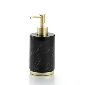 YST Ceramics Eco-friendly Marble Effect Black Ceramic Bathroom Accessories Set Soap dispenser Soap dish Tumbler With Bronze Base