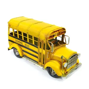 Handmade Xe Buýt Trường Học Cổ Điển Kích Thước Lớn Tinplate Vintage Kim Loại Antique Bus Mô Hình