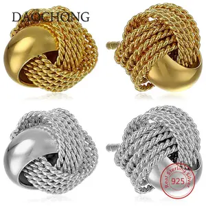Daochong Custom 925 sterling silver mesh love knot stud earrings