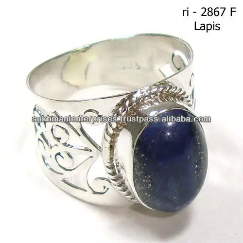 925 stamped sterling silver lapis semi precious gemstone ring