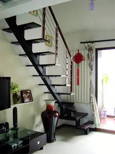आधुनिक शैली सीधे इनडोर लकड़ी चलने सीढ़ी रेलिंग