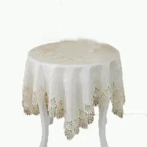 Bianco rotondo hotel poliestere <span class=keywords><strong>tovaglia</strong></span> di <span class=keywords><strong>pizzo</strong></span> tavolo/tavola di nozze panno, tovaglie per alberghi - Product Image 1