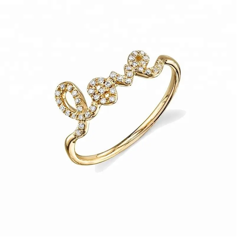 Clássico 14k gold filled promise diamante alfabeto amor anel de casamento