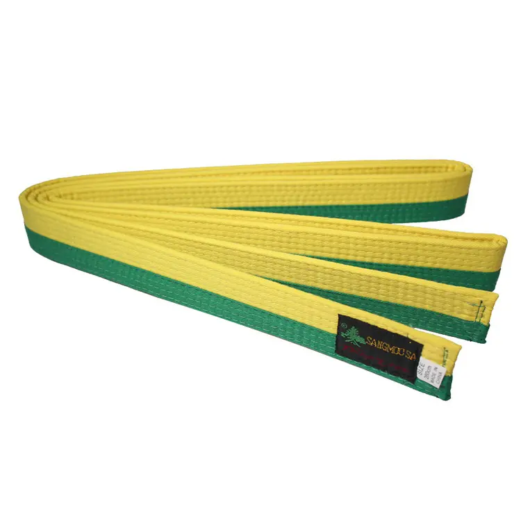 martial arts riemen taekwondo/karate/judo bjj riem green+yellow kleur voor groothandel