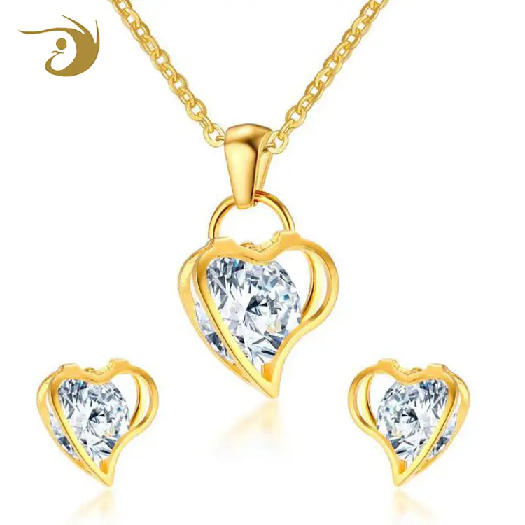 Crystal Wedding Jewelry Set Bridal, Lacie Heart Shaped Zircon Diamond Necklace Earrings Set