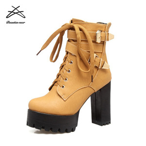 Buona qualità 2018 moda donna <span class=keywords><strong>stivali</strong></span> <span class=keywords><strong>tacco</strong></span> <span class=keywords><strong>alto</strong></span> stivaletti blocco tacchi scarpe per le donne - Product Image 3