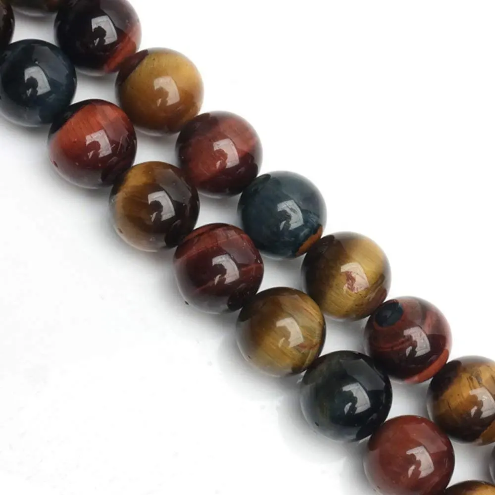 Handgemaakte Sieraden Maken Smooth Kralen Blauw/Rood/Geel Drie Kleur Tiger Eye Edelsteen Losse Kralen