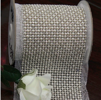 Malla de perlas de diamantes de imitación de 24 filas, malla de recorte de perlas de cristal de 12cm * 10 yardas