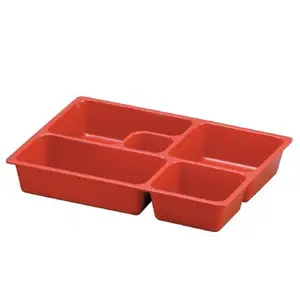 Kotak Bento Makan Siang Restoran, Kotak Bento Merah dan Hitam Melamin Set 5 Kompartemen UNTUK RESTORAN