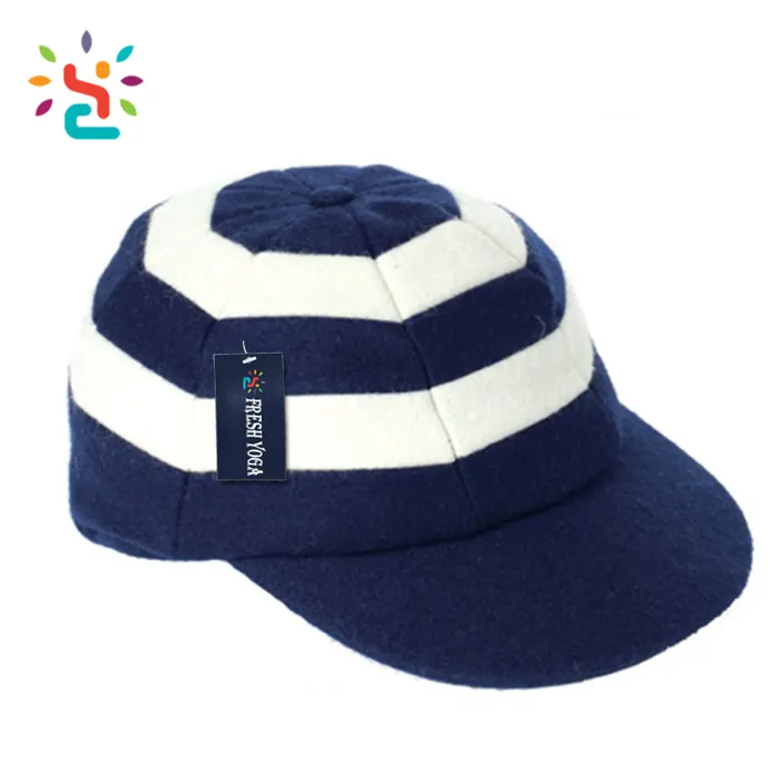 Gorra de cricket ajustada a rayas en blanco, gorra de caza de dos colores, venta al por mayor, gorras de cricket holgadas de terciopelo con parche personalizado