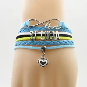 infinity love BOSNIA ST LUCIA CAMBODIA LIBERIA Bracelet heart Charm national flag bracelets