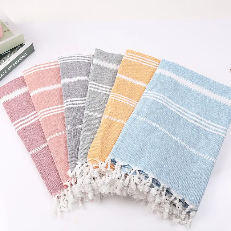 U-HomeTalk UT-YJ091 Premium Fouta Peshtemal 100% Cotton Hamman Towel Waffle Weave Striped Classic Design Turkish Beach Towel