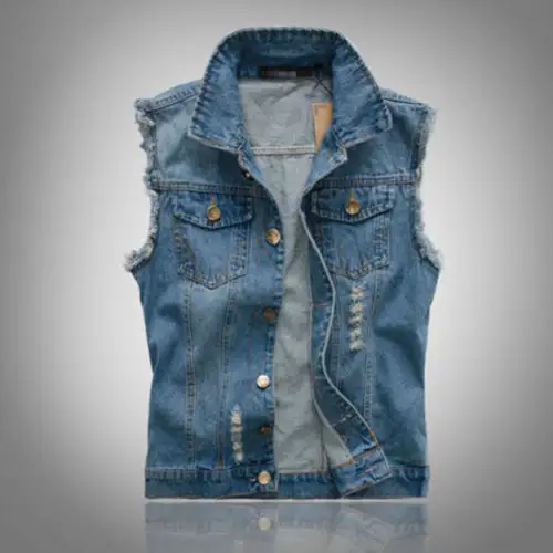 OEM Design Retro Men Slim Denim Vest Jacket Sleeveless Jean Vest Trucker Casual Jackets