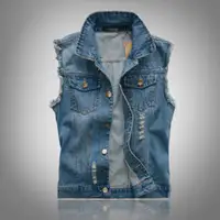 Men's Slim Denim Vest Jacket, Sleeveless Jean Vest