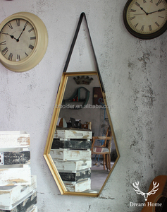 Wholesale Contemporary <strong>Gothic</strong> Decorative Goemetry Gold Metal Hanging Wall Coffin <strong>Mirror</strong> with Leather Belt for Living Room - Product Image 5