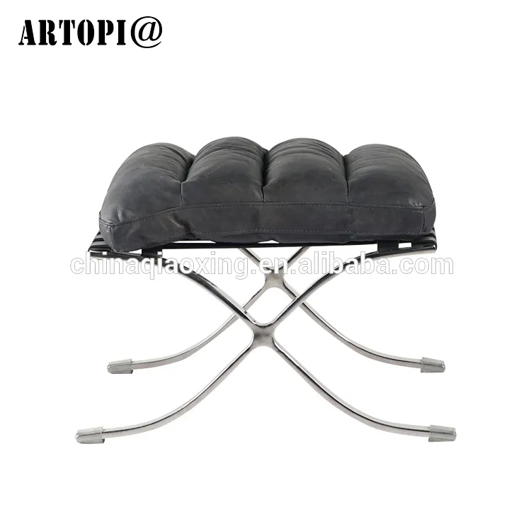 Confortable noir en cuir pouf base en acier inoxydable chaise sans dossier