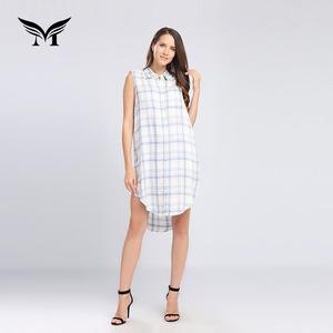Abito da camicia alla moda da donna con bottoni senza maniche morbido Plaid per le vacanze - Product Image 2