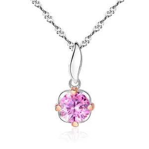 CZCITY 奢华设计粉红色立方氧化锆石项链 925 纯银美丽的链项链为妇女