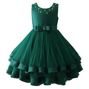 Новые стильные вечерние зеленые изготовлено из сетчатого материала, вечерние платье для От 3 до 5 лет, дети, девочка, хлопок летние средней длины без рукавов в наличии миди однотонное C6