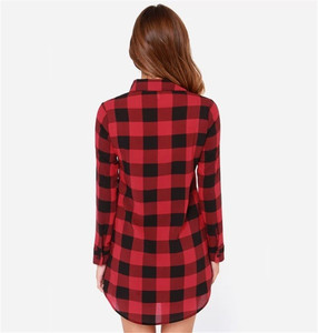Logo personnalisé 2018 Automne Hiver Bouton Up Turn Down Collar Manches Longues Plaid Femmes Chemises Et Blouses Pour Dames - Product Image 5
