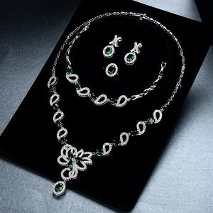 Elegant Bridal Gold Plated Micro Pave CZ <strong>Emerald</strong> <strong>Drop</strong> <strong>Earrings</strong>, Bracelet, Ring and Necklace Jewelry Set - Product Image 4