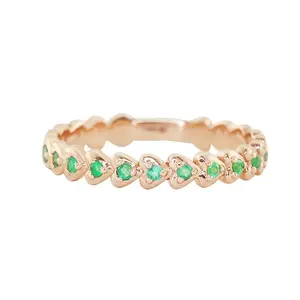 S925 placcato oro cuore stack anello di smeraldo