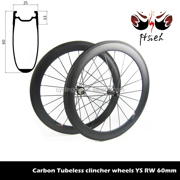 60mm deep 23mm / 25mm wide clincher wheelets tubeless ready, Powerway Hubs 700C wheels for sale