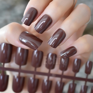 <span class=keywords><strong>Uñas</strong></span> postizas de <span class=keywords><strong>Chocolate</strong></span>, brillantes, cuadradas, largas, de Gel sólido marrón, con adhesivo de pegamento - Product Image 3
