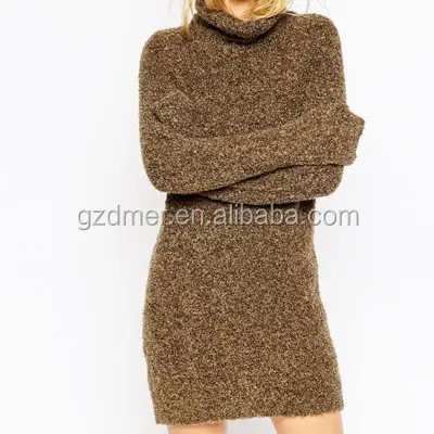 Женское зимнее шерстяное платье-свитер с высоким воротником, дизайнерский пуловер