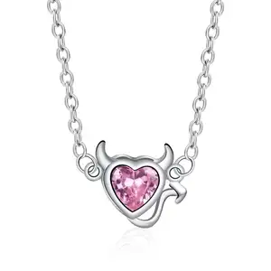 BAGREER SCN072 Jewelry supplies pink cubic zirconia heart shaped pendant 925silver choker chain women cz stone necklace jewelry